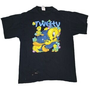 Looney Tunes Tweety Bird T Shirt Black 1997 Cartoon‎ Graphic Tee Large (D)